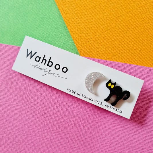 Halloween Black Cat Stud Earrings