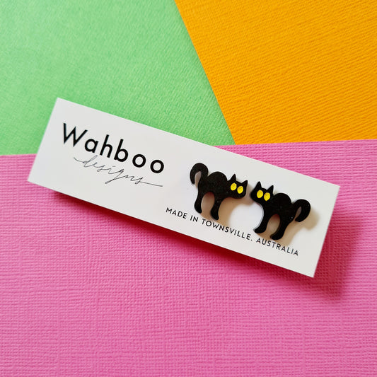 Halloween Black Cat Stud Earrings