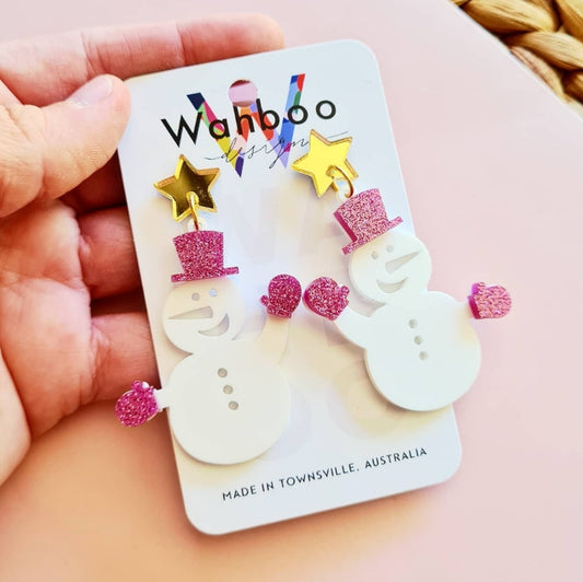 Christmas Snowman Waving Dangle Earrings